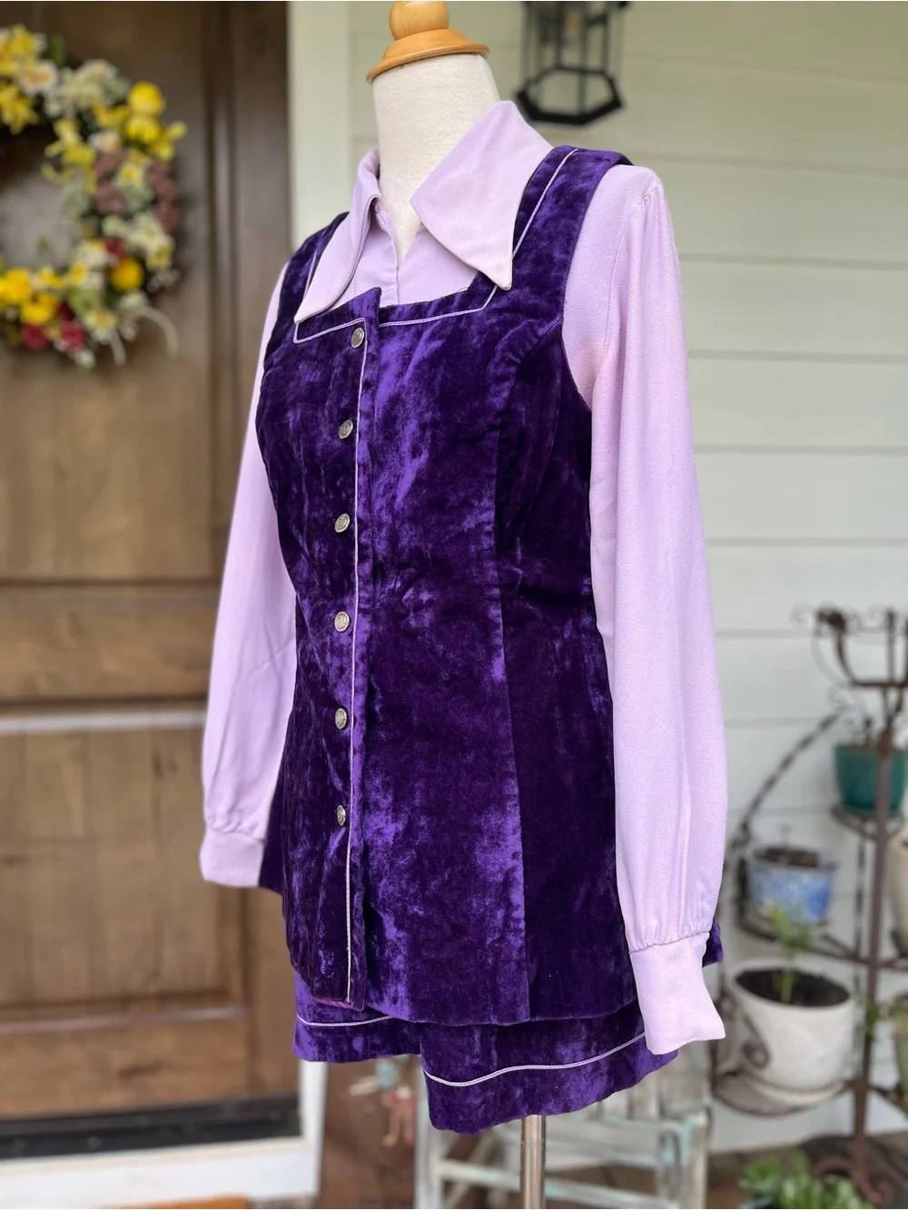 Rare Vintage 1960s/1970s Crushed Velvet 2-Pc Romper Set